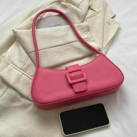 Pink Women's Medium Zipper Bag Minimalist Adjustable Strap Shoulder Bag - Picture 2 of 5